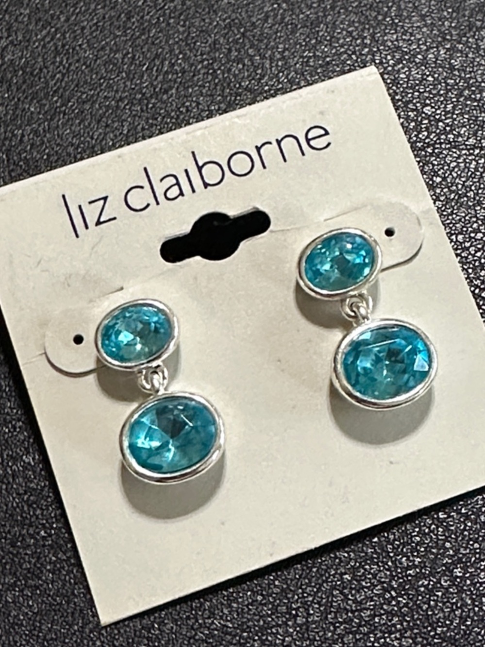 Liz Claiborne Aqua Blue Faceted Rhinestones Drop Earrings